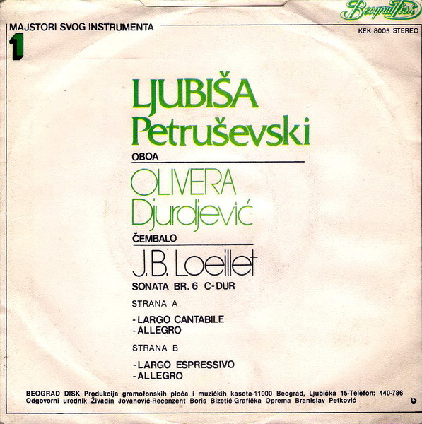 télécharger l'album Ljubiša Petruševski, Olivera Đurđević, J B Loeillet - Sonata Br 6 C Dur