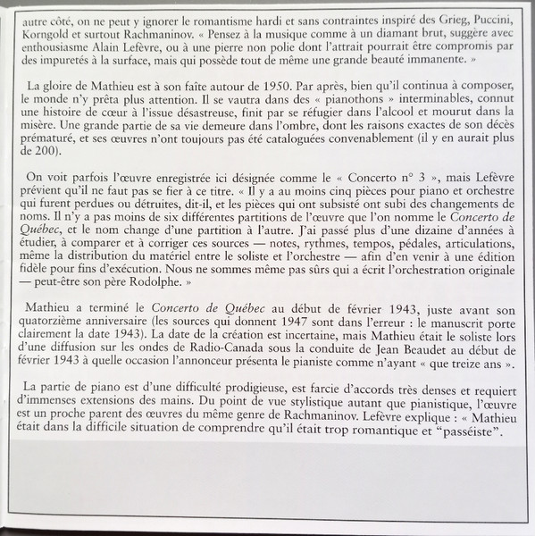 Alain Lefèvre , Orchestre Symphonique De Québec , Yoav Talmi - Mathieu / Addinsell / Gershwin - Concerto De Québec / Warsaw Concerto / Concerto En Fa / In F | Analekta (AN 2 9814) - 9