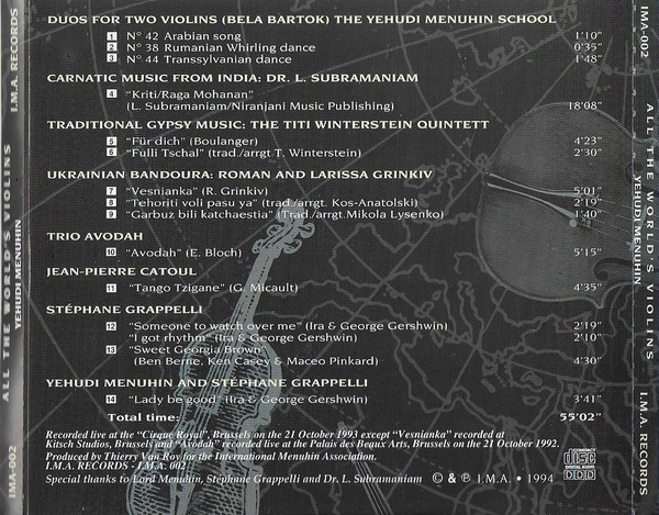 ladda ner album Yehudi Menuhin, Stéphane Grappelli, L Subramaniam - All The Worlds Violins Live