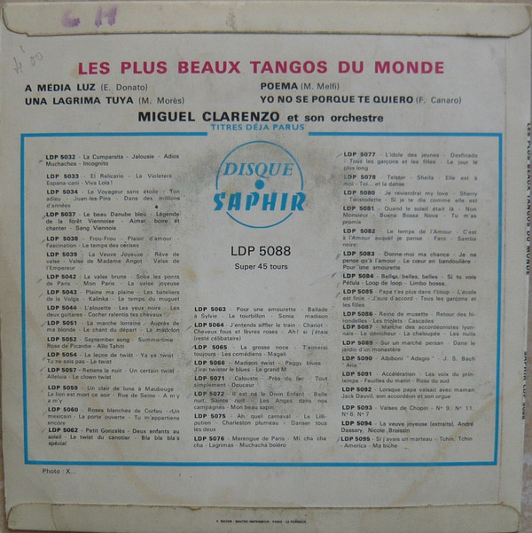 descargar álbum Miguel Clarenzo Et Son Orchestre - Les Plus Beaux Tangos Du Monde