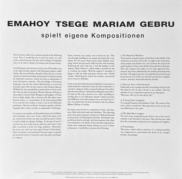 Emahoy Tsege Mariam Gebru - Spielt Eigene Kompositionen | Mississippi Records (MRP-025) - 2