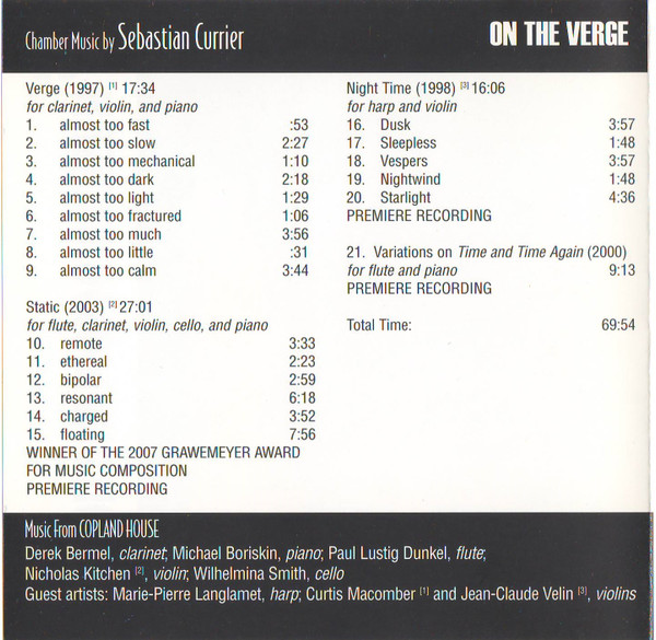 ladda ner album Sebastian Currier Music From Copland House - On The Verge Chamber Music By Sebastian Currier