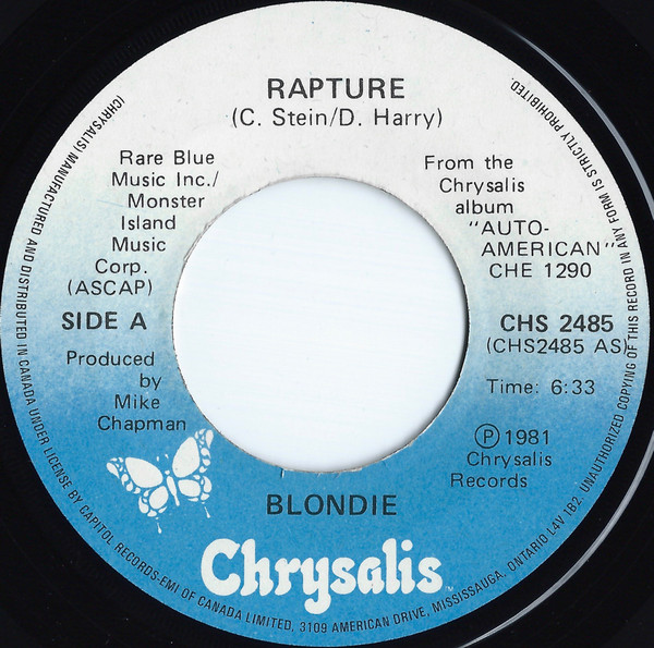 Blondie - Rapture | Chrysalis (CHS 2485) - 3