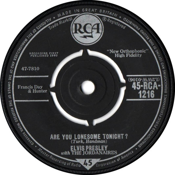 Elvis Presley With The Jordanaires – Are You Lonesome Tonight