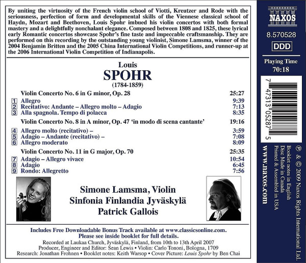 descargar álbum Spohr, Simone Lamsma, Sinfonia Finlandia Jyväskylä, Patrick Gallois - Violin Concertos Nos 6 8 And 11