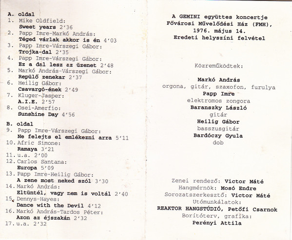 télécharger l'album Gemini - Rock Koncertek A Magyar Rádió Archivumából 2 Gemini 1976