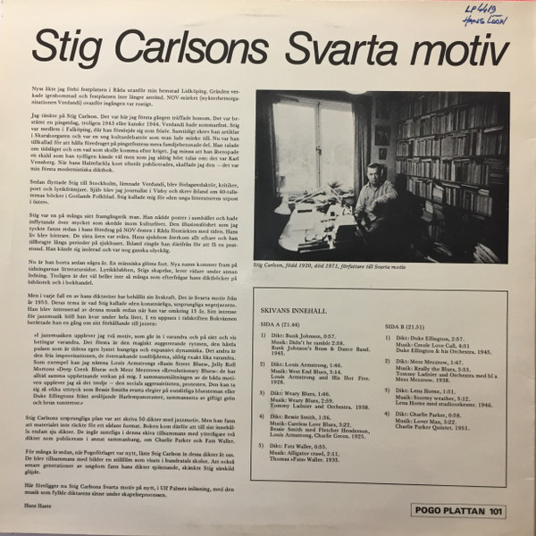 descargar álbum Various Ulf Palme - Stig Carlsons Svarta Motiv Stig Carlsons Dikter Läses Av Ulf Palme Till Gamla Originalinspelningar Av Jazzmusik