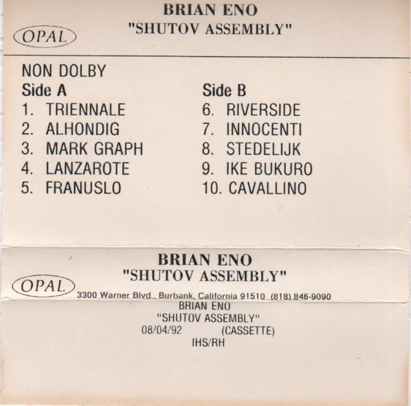Brian Eno - The Shutov Assembly | Releases | Discogs