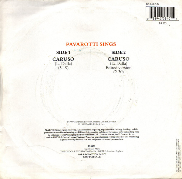 Luciano Pavarotti Caruso Releases Discogs