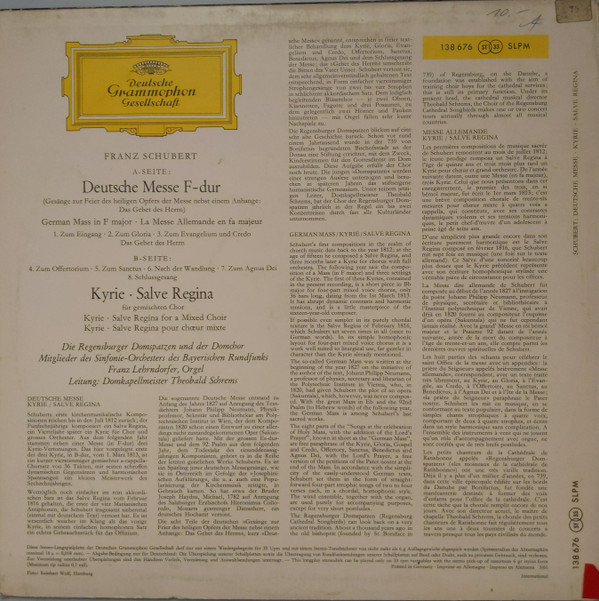 télécharger l'album Franz Schubert Die Regensburger Domspatzen Theobald Schrems - German Mass Kyrie and Salve Regina