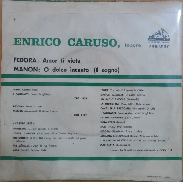 Enrico Caruso Fedora Manon 1963 Vinyl Discogs