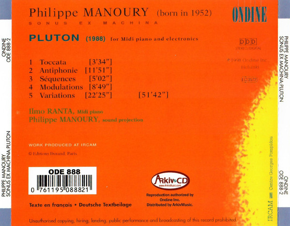 baixar álbum Philippe Manoury, Ilmo Ranta - Pluton