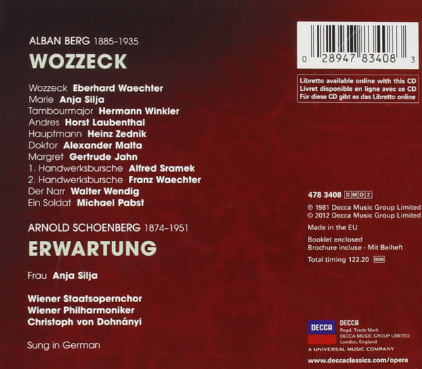 last ned album Alban Berg, Arnold Schoenberg, Wiener Philharmoniker, Christoph von Dohnányi - Wozzeck Erwartung