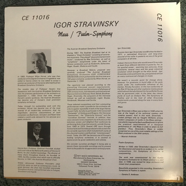 descargar álbum ORF Symphonieorchester, ORFChor, Gottfried Preinfalk, Igor Stravinsky - Mass Psalm Symphony
