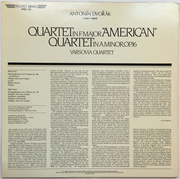 baixar álbum Varsovia Quartet, Dvořák - Quartet In F Major American Quartet In A Minor Op 16
