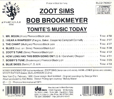 Album herunterladen Zoot Sims Bob Brookmeyer - Tonites Music Today