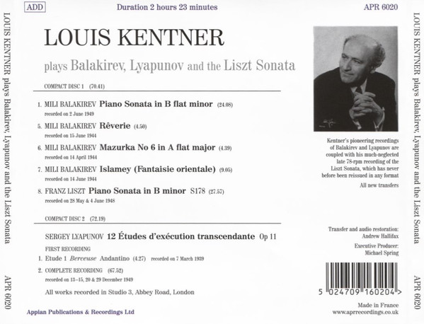 baixar álbum Louis Kentner, Balakirev, Lyapunov, Liszt - Louis Kentner Plays Balakirev Lyapunov And The Liszt Sonata