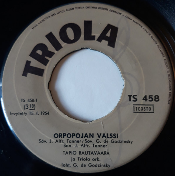 Tapio Rautavaara – Orpopojan Valssi / Kulkurin Valssi (1962, Vinyl) -  Discogs