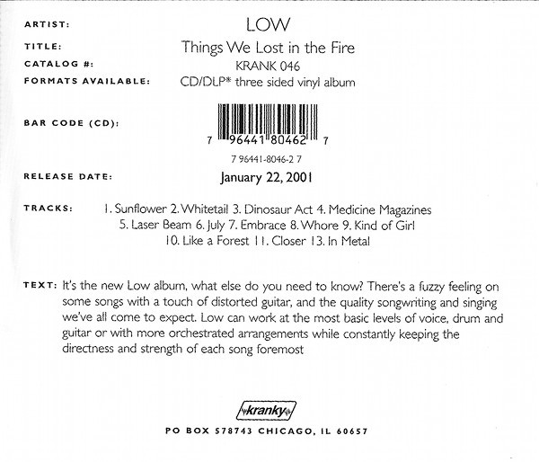 Low - Things We Lost In The Fire | Releases | Discogs