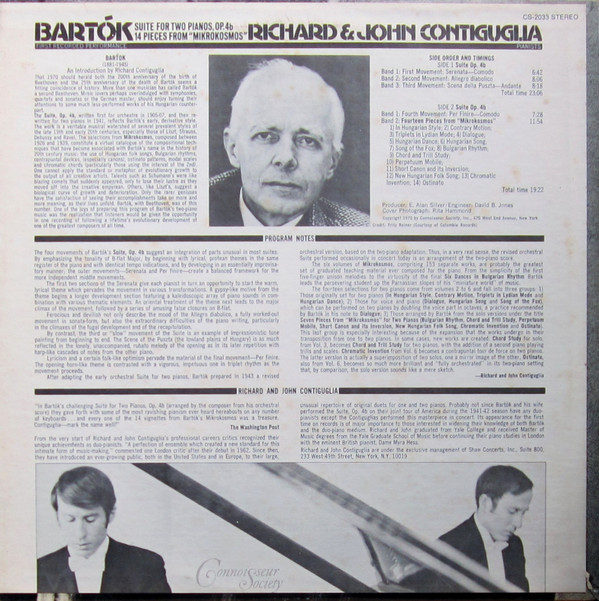 lataa albumi Bartók Richard & John Contiguglia - Suite For Two Pianos Op 4b 14 Pieces From Mikrokosmos
