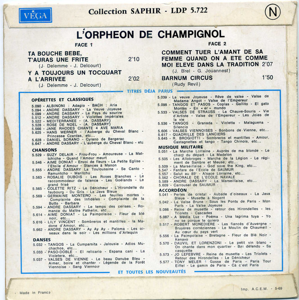 descargar álbum L'Orphéon De Champignol - Ta Bouche Bébé Tauras Une Frite