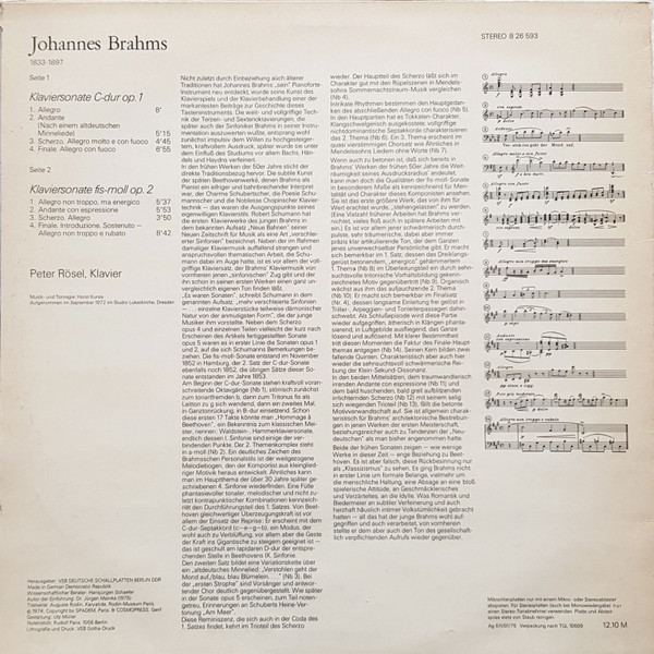 lataa albumi Johannes Brahms, Peter Rösel - Klaviersonate C dur Op 1 Klaviersonate Fis moll Op 2