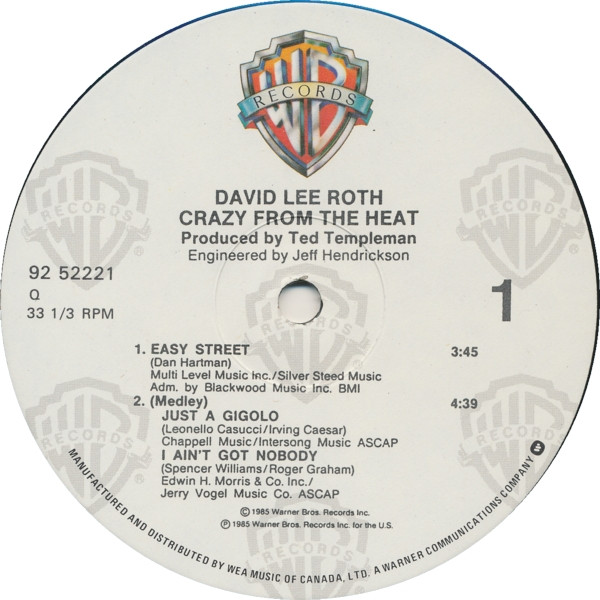David Lee Roth - Crazy From The Heat [Vinyl] | Warner Bros. Records (92 52221) - 3