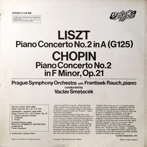 baixar álbum The Prague Symphony Orchestra, Václav Smetáček, František Rauch - Liszt Piano Concerto No 2 In A G125 Chopin Piano Concerto No 2 In F Minor Op 21