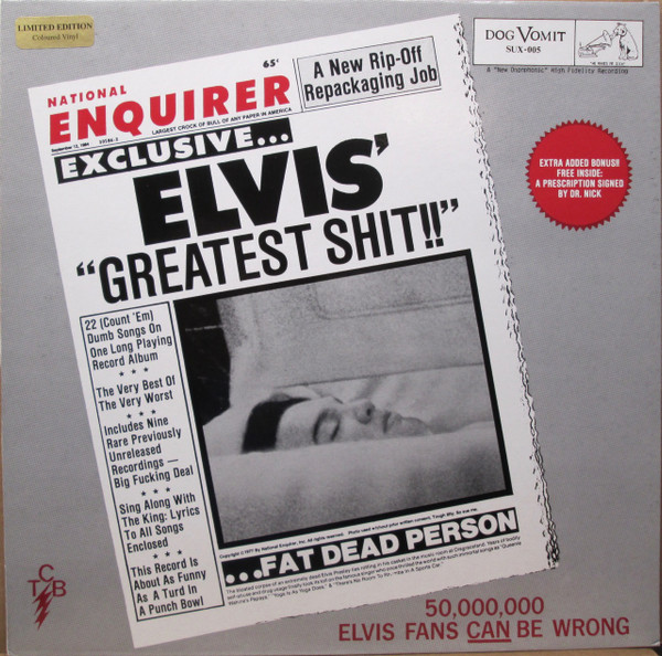 Elvis Presley – Elvis' Greatest Shit (1980, White, Vinyl) - Discogs