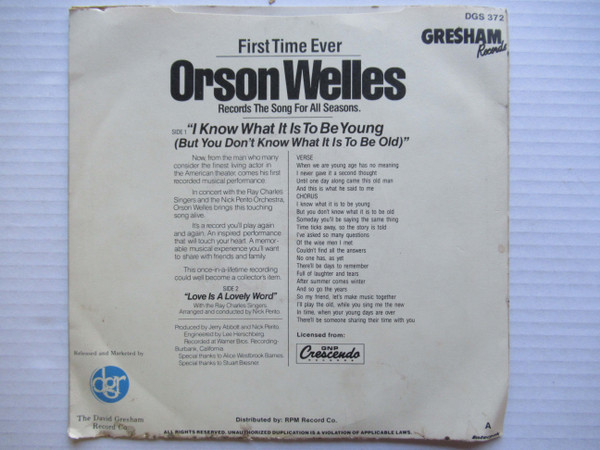 descargar álbum Orson Welles - I Know What It Is To Be Young