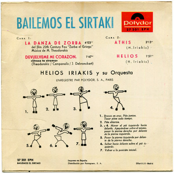 last ned album Helios Iriakis Y Su Orquesta - Bailemos El Sirtaki 1º La Danza De Zorba De La Película Zorba El Griego