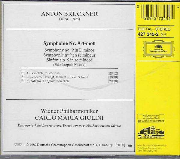 baixar álbum Anton Bruckner, Wiener Philharmoniker Carlo Maria Giulini - Symphonie No 9