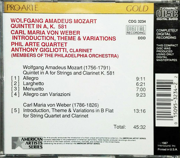 last ned album Mozart, Weber, Anthony Gigliotti, Philarte Quartet - Clarinet Quintet KV581 Introduction Theme Variations
