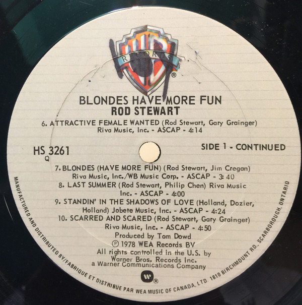 Rod Stewart - Blondes Have More Fun | Warner Bros. Records (HS-3261) - 5