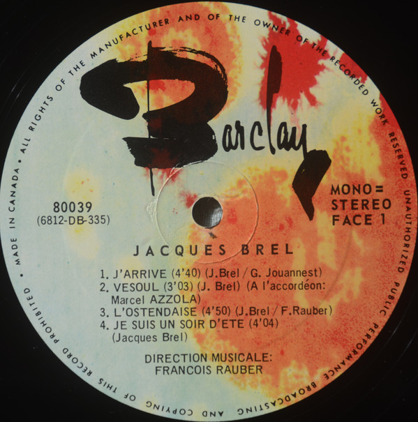 Jacques Brel - J'Arrive | Barclay (80 039) - 3