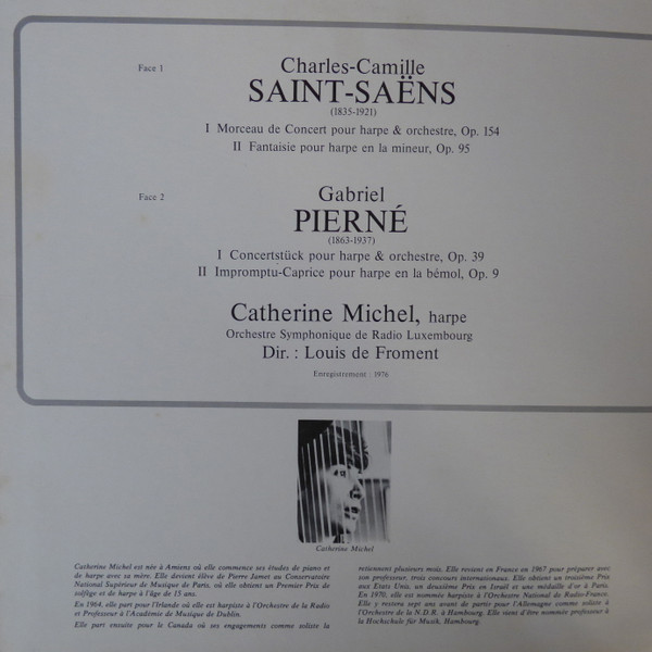 baixar álbum SaintSaëns, Pierné, Catherine Michel, Orchestre Symphonique De Radio Luxembourg, Louis De Froment - Morceau De Concert Pour Harpe Orchestre Fantaisie Concertstück Pour Harpe Orchestre Impromptu Caprice