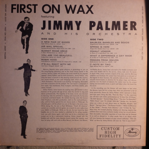 descargar álbum Jimmy Palmer - First On Wax