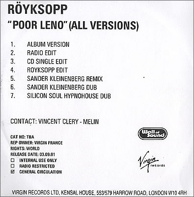 Röyksopp - Poor Leno | Releases | Discogs