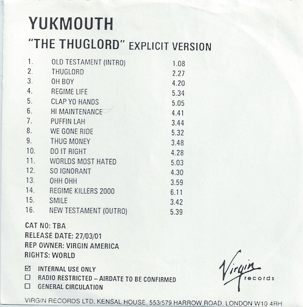 Yukmouth – Thug Lord: The New Testament (2001, CD) - Discogs