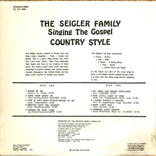 lataa albumi The Seigler Family - Singing The Gospel Country Style