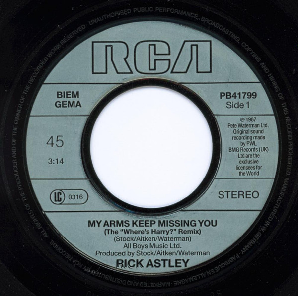 Album herunterladen Rick Astley - My Arms Keep Missing You The Wheres Harry Remix