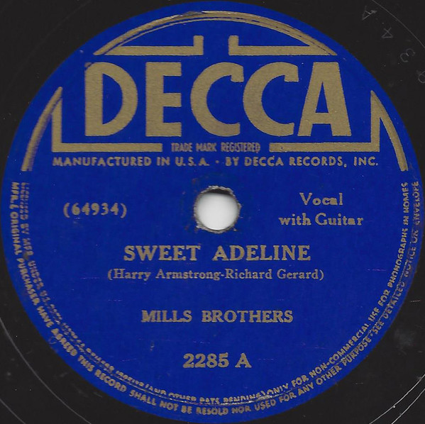Mills Brothers – Sweet Adeline / You Tell Me Your Dream, I'll Tell 