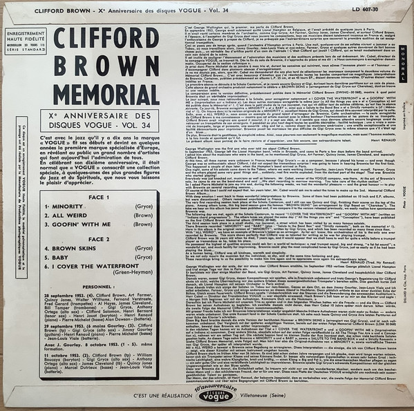 Clifford Brown - Memorial | Disques Vogue (LD 607-30) - 4