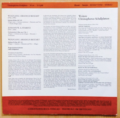 Album herunterladen Wolfgang Amadeus Mozart, Johann Wenzel Anton Stamitz - Sinfonie B Dur KV 319 Sinfonie D Dur KV 133Orchestrario C Dur
