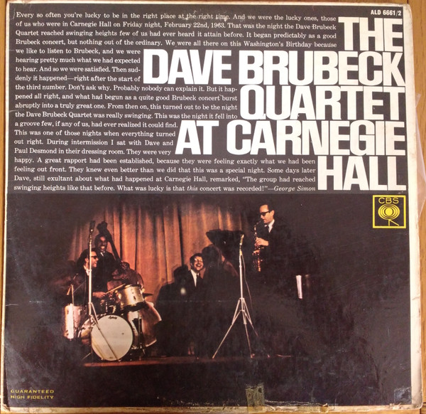 The Dave Brubeck Quartet – At Carnegie Hall (1963, Gatefold, Vinyl