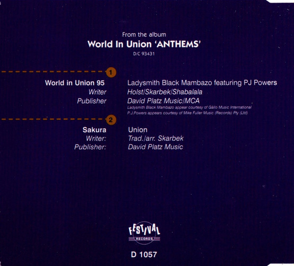 Album herunterladen Ladysmith Black Mambazo Featuring PJ Powers - World In Union 1995
