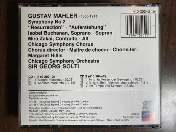 Album herunterladen Gustav Mahler, Chicago Symphony, Georg Solti, Isobel Buchanan, Mira Zakai, Chicago Symphony Chorus - Symphony N 2 Resurrection