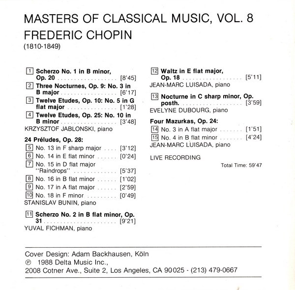 Chopin – Masters Of Classical Music, Vol.8: Chopin (1988, CD