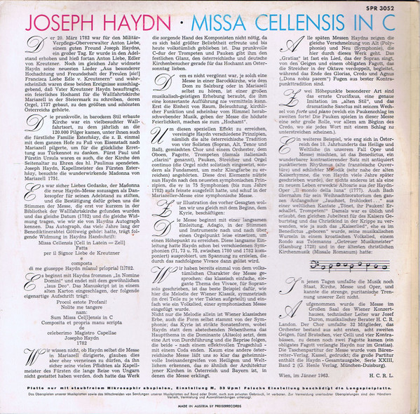 ladda ner album Joseph Haydn, Gisela Rathauscher, Auguste Janacek, Kurt Equiluz, Walter Berry, Wiener Akademie Kammerchor, Wiener Symphoniker, Hans Gillesberger - Missa Cellensis In C Mariazellermesse 1782