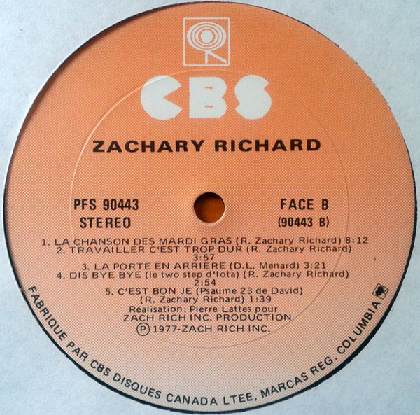 Zachary Richard - Mardi Gras | CBS (PFS 90443) - 4